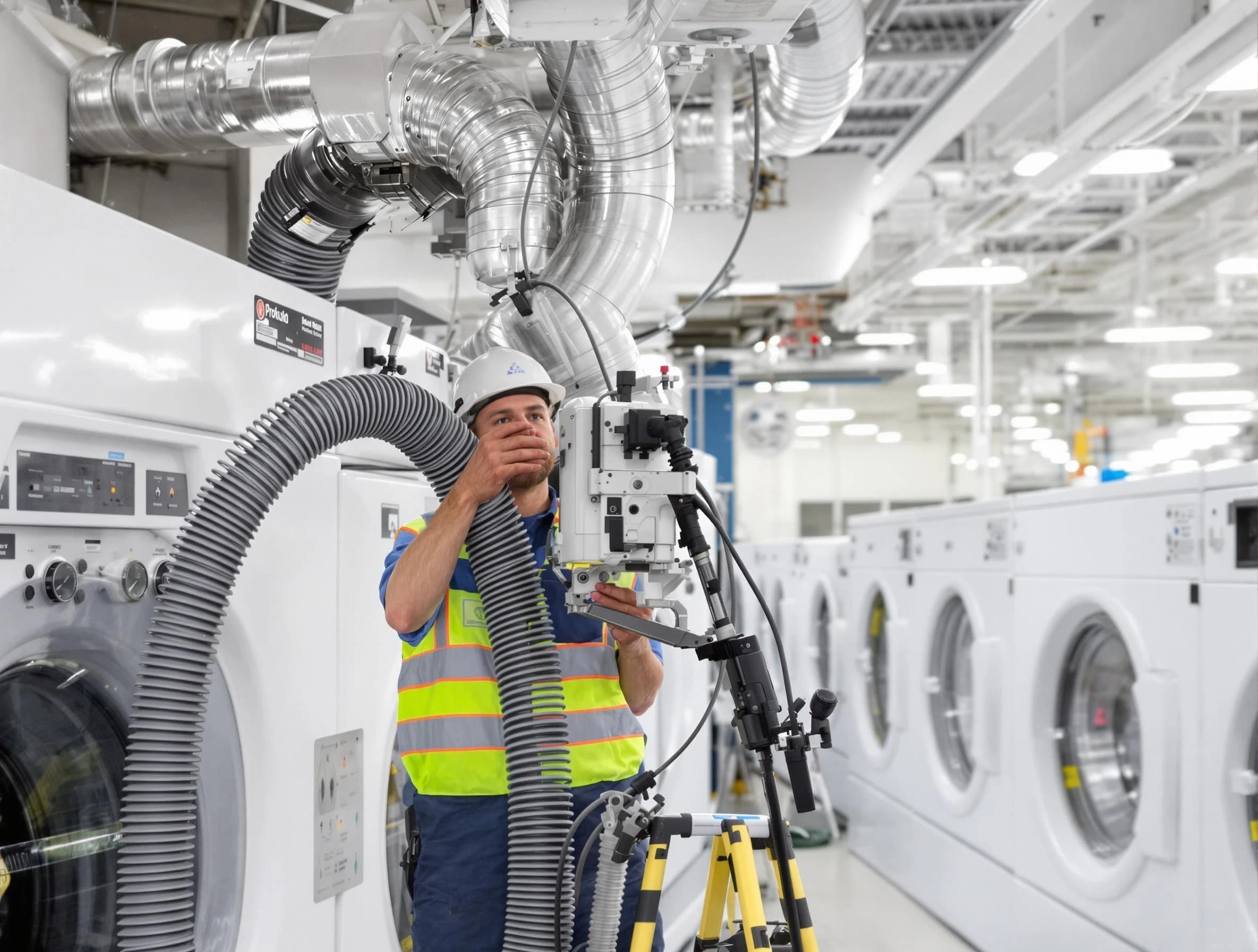 Albuquerque Dryer Vent Cleaning team performing commercial-grade dryer vent cleaning at a business facility in Albuquerque
