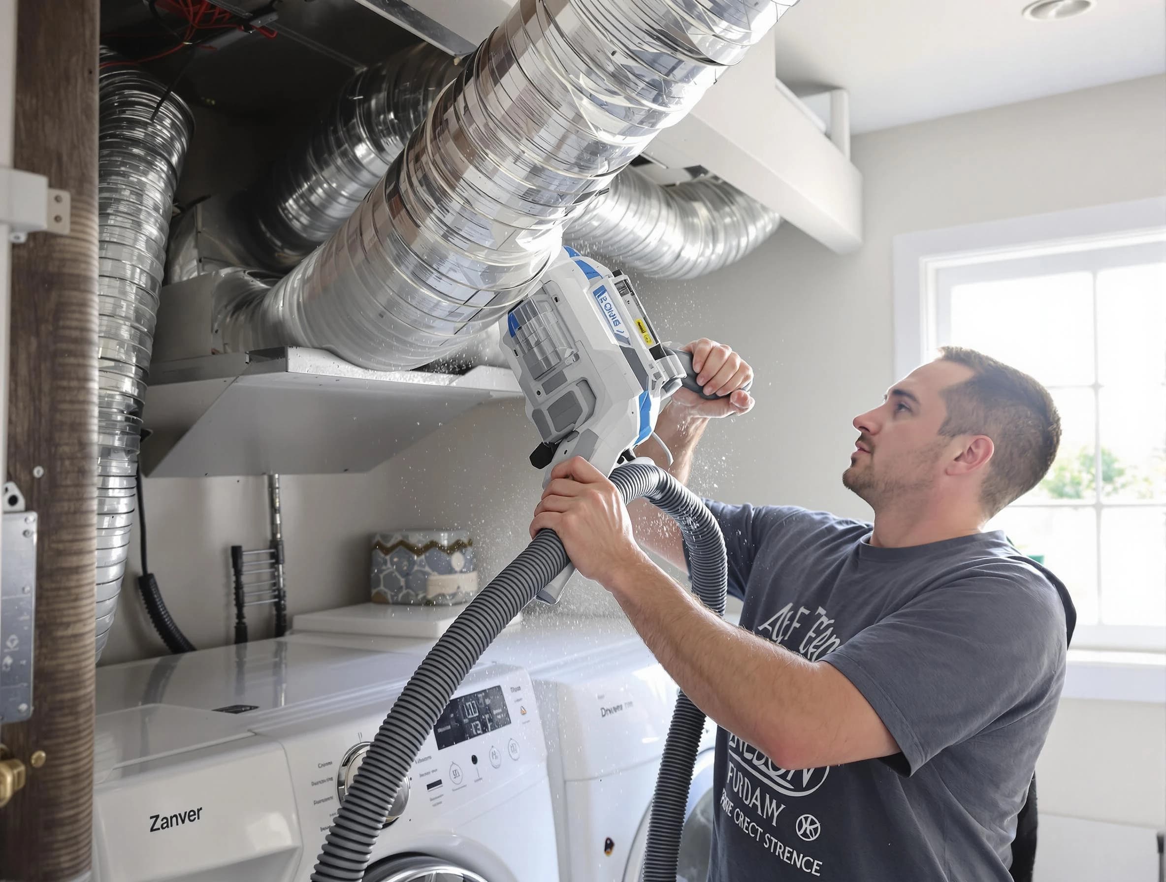 Albuquerque Dryer Vent Cleaning specialist cleaning deep within a dryer vent duct system in Albuquerque